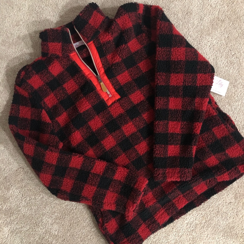 Pink Lily Buffalo Plaid Sherpa